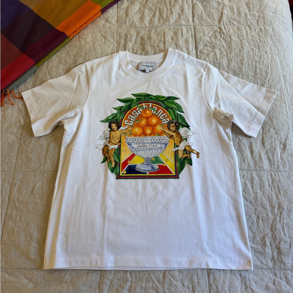 Casablanca White Graphic Short Sleeve Tee with Orange Motif